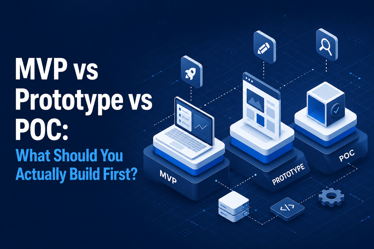MVP vs Prototype vs POC comparison, between product validation, design testing, and technical feasibility testing